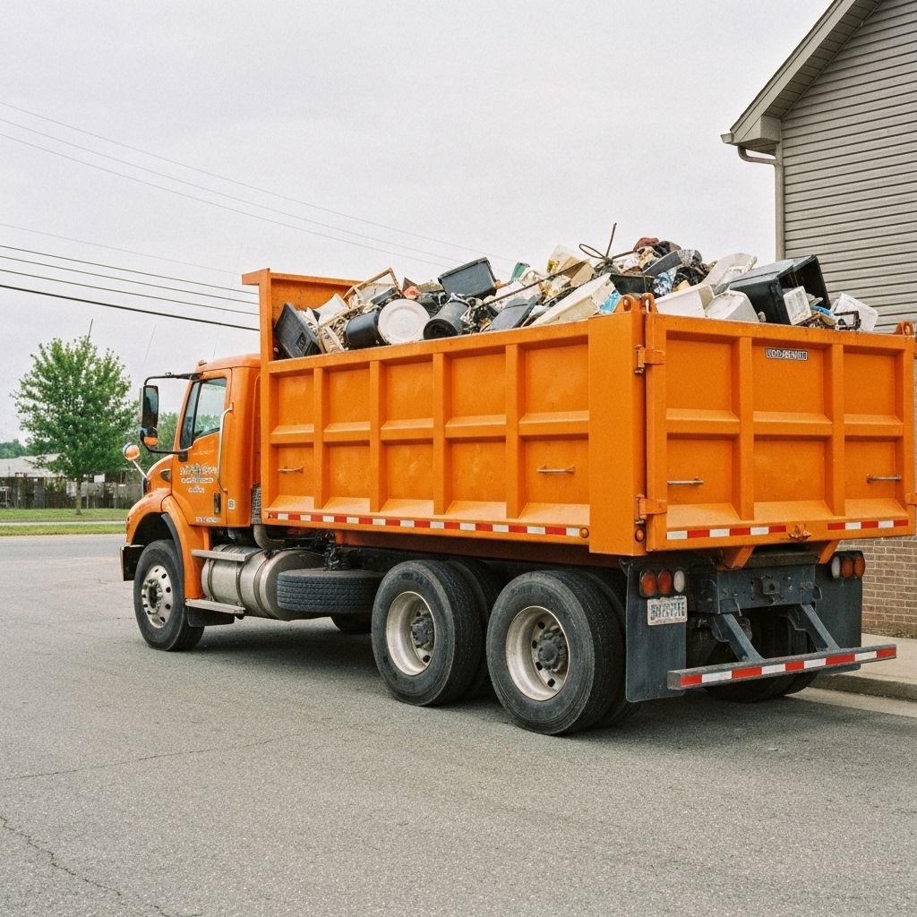 Orange dump truck in action